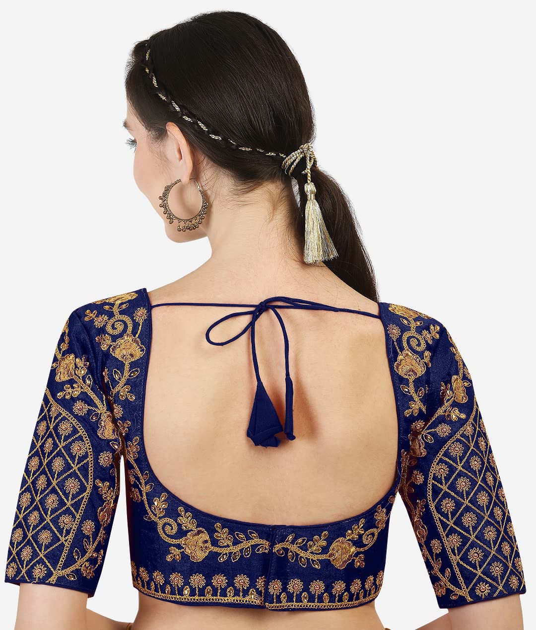 Vihu Fashion Women'S Phantom Silk Multicolour Floral Design Hand Embroidery Gold Thread And Stone Work Readymade Blouse For Sare
