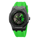 Skmei Spinning Car Wheels Rolling Watch For Men Analog Display Black-Red Dial Zinc Alloy Men'S Stainless Steel Black Color Styli