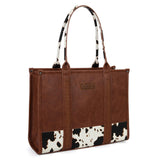 Montana WestWrangler Vintage Satchel Tote Handbag Western Cow Print Purse for Women Top Handle Large Work Tote Bag WG-HB-102