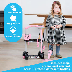Casdon Henry & Hetty Toys - Hetty Cleaning Trolley - Pink Hetty-Inspired Toy Playset with Mop, Brushes, Dustpan, & Accessories -