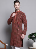 Jompers Mens Sequin Embroidered Pure Cotton Kurtas (Orange, M)
