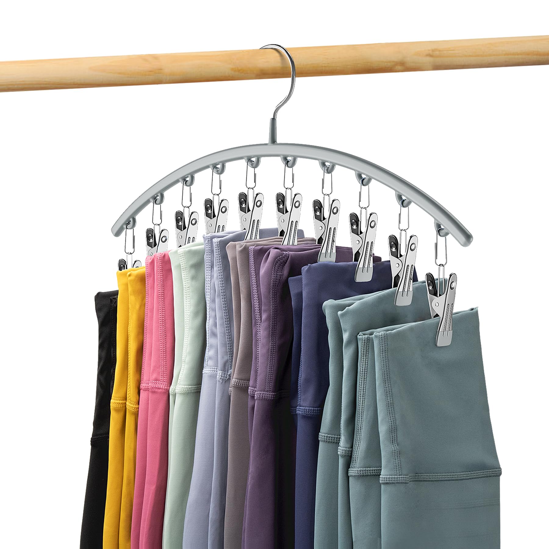 Volnamal Legging Organizer For Closet, Metal Yoga Pants Hanger W/Rubber Coated 1 Pack W/10 Clips Hold 10 Leggings, Hangers Space