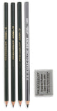 Scholar Graphite Pencil Set, 4B/2B/HB/2H, Kneaded Eraser