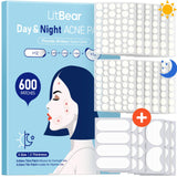 LitBear Pimple Patches for Face, 600 Counts Day and Night Acne Patches, Hydrocolloid Patches for Covering Zit and Blemishes, Lar
