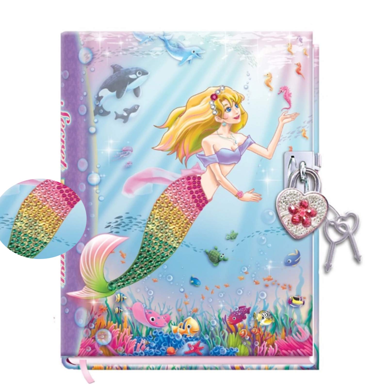 DUDUBUY Mermaid Diary with Lock for Kids Little Girls Diaries 5.25.x7x1 300 Pages Lined Girls Journal Cute Secret Notebook With