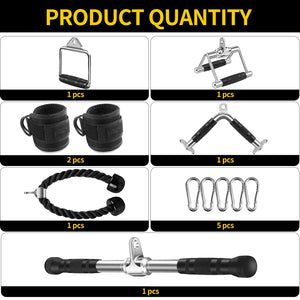 WNOEY Triceps Pull Down Attachment, Cable Machine Accessories for Home Gym (V Handle + Row Handle + Rotating Bar + Tricep Rope +