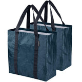 CleverMade Tall Frakta Reusable Grocery Tote - 42L - Pack of 2 - Ocean Blue - Collapsible Storage Shopping Organizer - Heavy Dut
