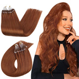 Ugeat Copper Micro Bead Hair Hair Extensions Human Hair Copper Microlink Extensions Human Medium Length 18 Inch Color Micro Loop