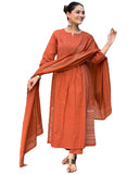 Gosriki Women'S Rayon Viscose Anarkali Printed Kurta With Pant & Dupatta (Hamlet Orange-Gs_L_Orange_Large),Orange,,B0DX25YK4L
