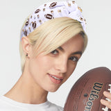 Football Headband Pearl Rhinestone Jeweled Knotted Headbandn Wide Game Day Sports Hair Accessories Gift for Football Mom Fans