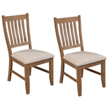 Benjara Tess 24 Inch Set of 2 Dining Side Chair, Slatted Back, Cushion, Brown