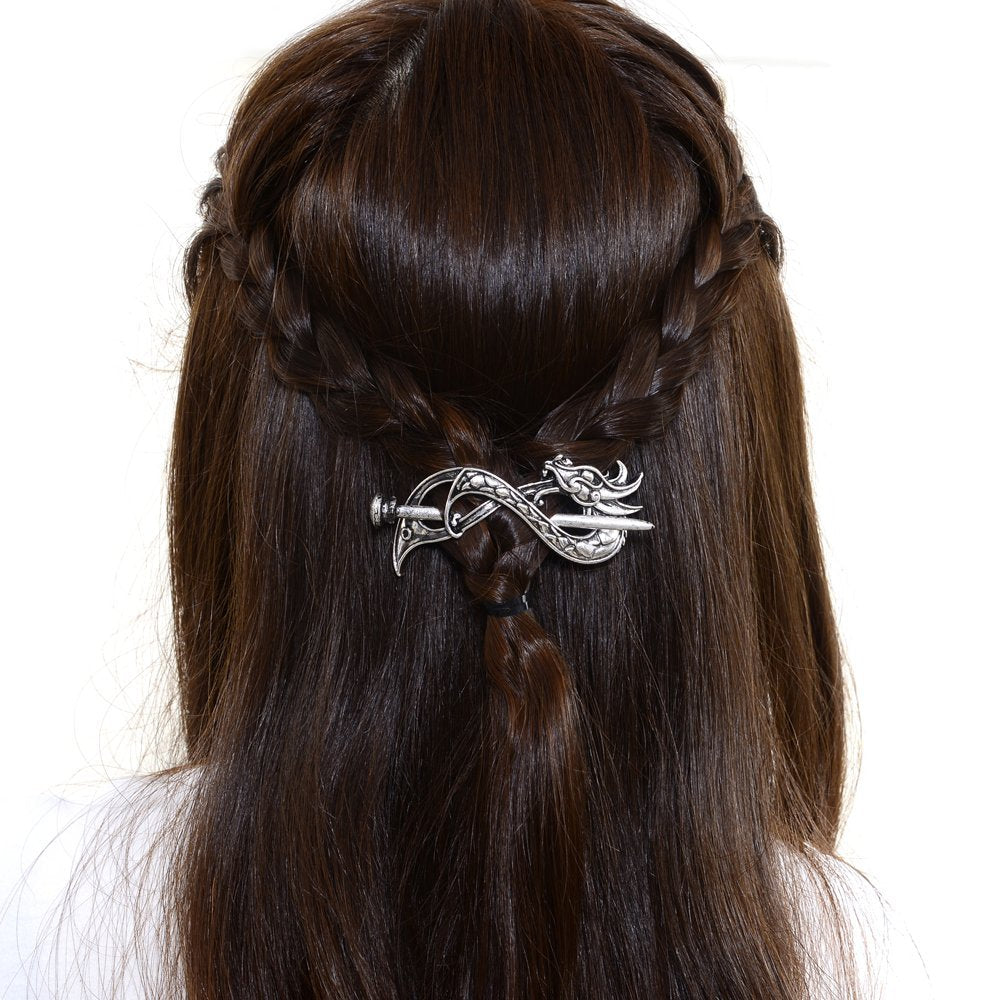 Norse Celtic Wedding Hair Accessories-Viking Antique Silver Dragon Hair Sticks Hairpin Viking Hair Slide Hairpins Men Clips Hair