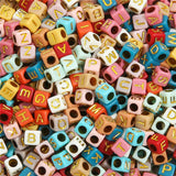 Kzyapi 1000Pcs Square Acrylic Colorful and Gold Alphabet Beads A-Z Cube Letters Beads for Bracelets Necklaces Jewelry Making(Col