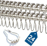 Shower Curtain Hooks and Rings Rust Proof Metal Double Glide Hooks for Bathroom Shower Rods (Set of 24)