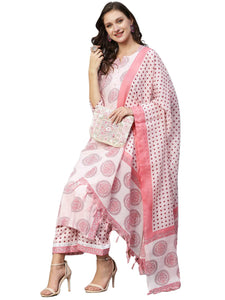 Gosriki Women'S Cotton Blend Straight Printed Kurta With Palazzo & Dupatta (Chhapa-Pink-Nw-Gs_Xxl_Pink_Xx-Large),Pink,2,B0C55JCGGW