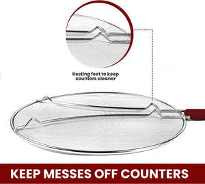 13 Grease Splatter Screen for Cooking | Stainless Steel Oil Splatter Guard and Ultra-Fine Mesh Protects Skin from Burns | TPR