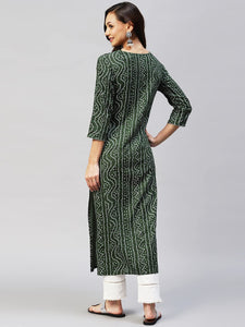 Gosriki Women'S Rayon Bandhni Printed Straight Kurta (Dmd Bandhi Green_L-Go_Green_Large),Green,,B0B9Y495TX