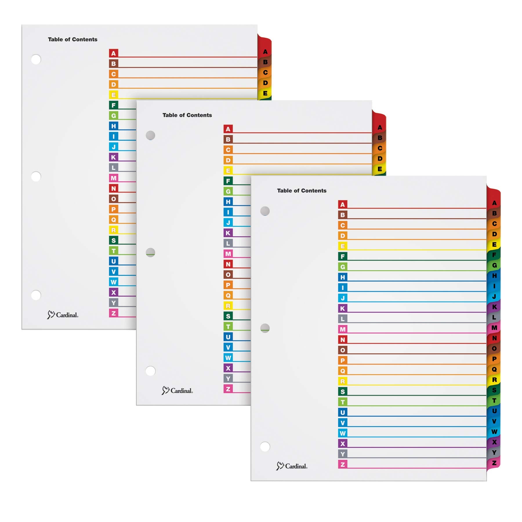 Cardinal A-Z Tab Dividers For 3 Ring Binders, Customizable Table Of Contents Page With Multicolor A-Z Tabs, 3 Sets (63218)