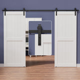 ZEKOO 12 FT Barn Door Hardware Kit for Cabinet Closet, Sliding Door Hardware for Double Barn Door, Heavy Duty Black Barn Door Tr
