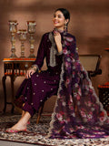 Libas Womens Embroidered Silk Blend Straight Kurta With Trousers And Dupatta Burgundy M 48603R