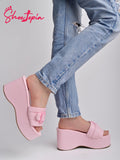 Shoetopia Women'S Pink Platform Slip-On Sandals Chunky Wedge Slides With Buckle Strap Stylish Comfortable Durable Perfect For Casual & Party Eu35,Pink,2,B0D2RMJK7Z