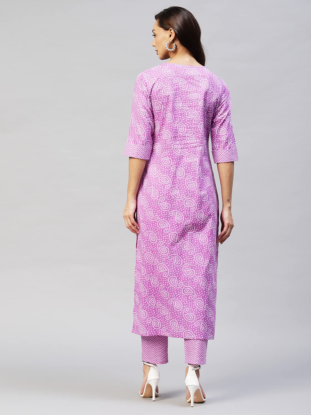 Anni Designer Women'S Cotton Blend Printed Straight Kurta With Pant (Wamurti Purple_L_ Purple_Large),Purple,L,Cotton Blend,Straight,Kurta with Pant
