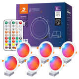 DUSKTEC Remote Control LED 6 Inch Canless Recessed Lighting RGBCW Color Changing 16W 1500 Lumen Recessed Ceiling Lights with Jun