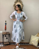 Anni Designer Women'S Rayon Printed Straight Kurta With Pant (Putli White_M_White_Medium),White,M,Rayon,Regular,Pants