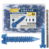Krysay 235Pcs 3/16 x 1-1/4 in Concrete Screws with Drill bits,Masonry Screws for Concrete Assortment Kit,Hex Head Block Cement S