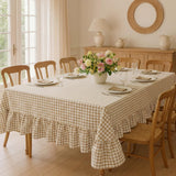 Mindsoft Light Brown Gingham Ruffled Tablecloth, 52 x 70 Inches, Rectangle