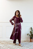 Anni Designer Women'S Rayon Blend Straight Printed Kurta With Palazzo (Kathija Wine_Xl_Wine_X-Large),Wine,XL,Rayon Blend,Regular,