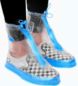 Rain Shoe Covers | Waterproof Shoe Covers for Men Women | Reusable Galoshes Overshoes (Clear/Blue, 4X-Large)