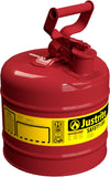 Justrite 2 Gallon Type I Red Safety Gas Can for Gasoline with Flame Arrester and Self-Closing Lid, Made in the USA, Galvanized S