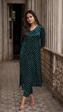 Anni Designer Women'S Rayon Blend Straight Bandhani Printed Kurta With Pant (Prantika Green_L_Green_Large),Green,L,,,