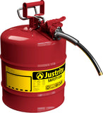 Justrite 5 Gallon Type II Red Safety Gas Can for Gasoline with Flame Arrester, Self-Closing Lid, and 5/8 Flexible Metal Spout, M