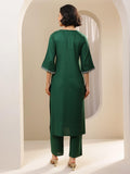 Libas Womens Woven Design Viscose Straight Kurta With Trousers Green Xl