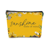 Sunshine State of Mind Summer Yellow Sunshine Inspirational Floral Makeup Bag Cosmetic Bag Gift for Teen Girls,Birthday Christma