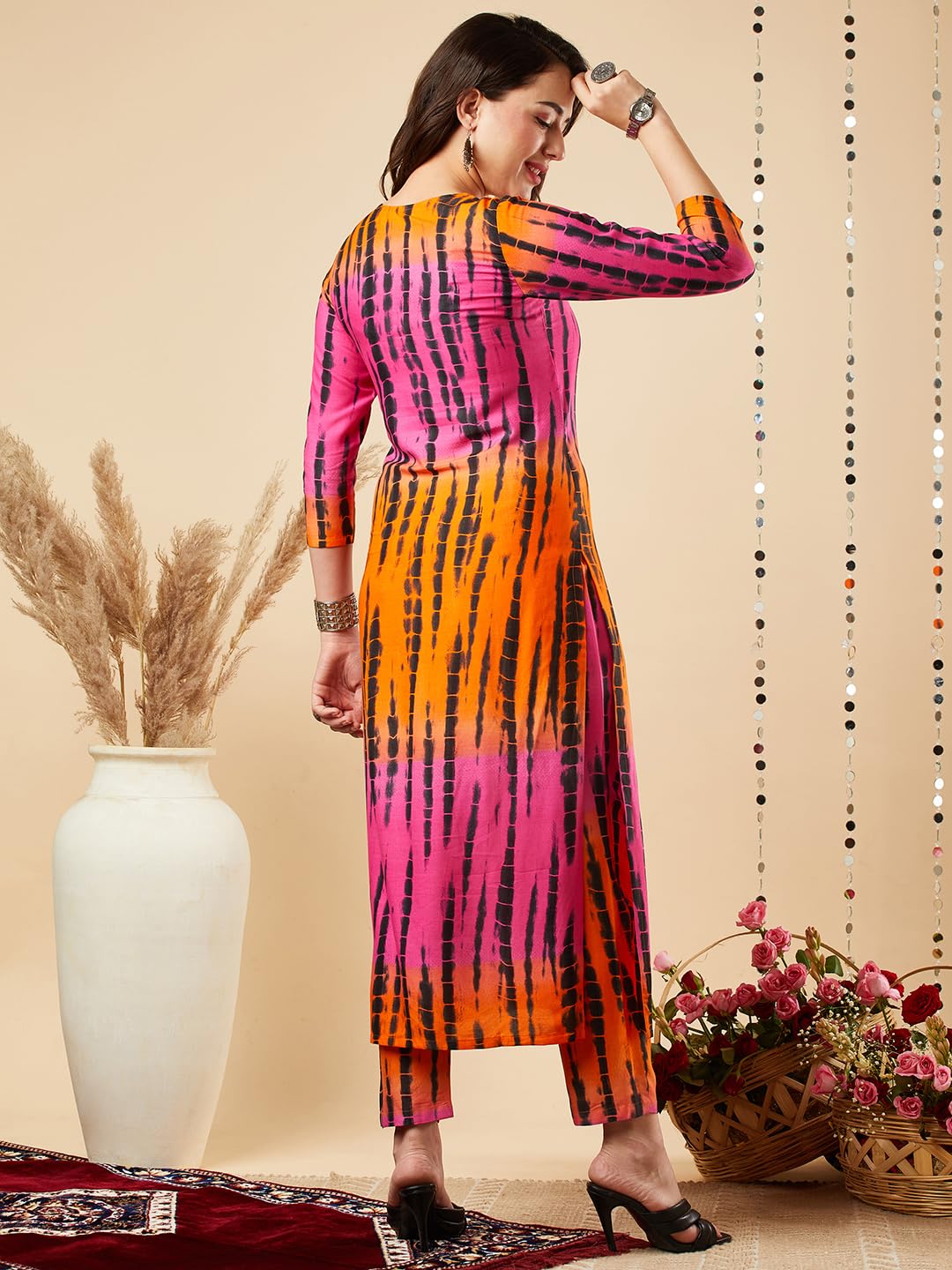 Anni Designer Women'S Cotton Blend Straight Printed Kurta With Pant Set (Teerth Multi-Nw_M_Multi_Medium) Multicolour,Multicolour,M,Cotton Blend,Regular,Kurta