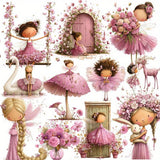 A Pack of Pink Fairy Flower Stickers Featuring Forest Mushrooms, Creative Handmade Stickers for Decorating Scrapbooks, Journals,