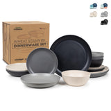 Grow Forward 16-piece Premium Wheat Straw Dinnerware Sets for 4 - Unbreakable Dishwasher and Microwave Safe Plastic Plates and B