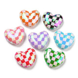 Elecrelive 10Pcs Iridescent Checkered Heart Beads Cube Acrylic Tartan Beads for Valentine's Day Bracelet Necklace Earring Making