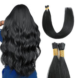 Sunya I Tip Hair Extensions Human Hair Black 16 Inch Jet Black I Tip Hair Extensions 40g/50Strands