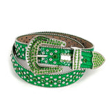 Xtom2013 Rivet HipHop Leather Belt Rhinestone Belt Dancing Party Waistband Mens Green, Green, One Size