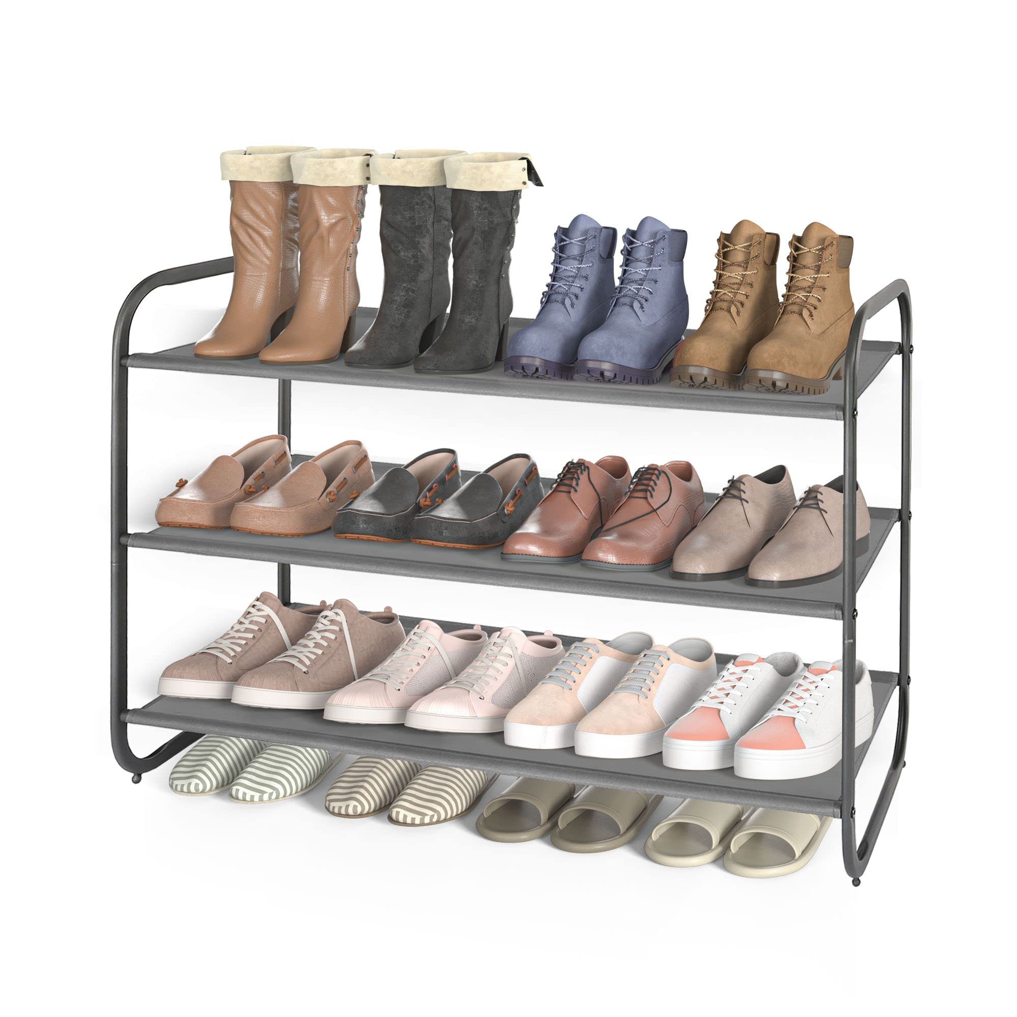 MAX Houser 3-Tier Shoe Rack, Fabric Shoe Shelf for Closet Bedroom Entryway (Dark Grey)