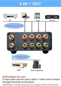 SOLUPEAK RCA Switch Stereo 4 in 1 Out Audio Signal Source Switcher HiFi Input Selector Splitter Box S1