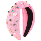 YARIEW Witch Headbands for Women Pink Knotted Headband with Crown Magic Wand Witch Theme Birthday Party Decorations Rhinestone T