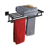 KOKOSIRI Bath Towel Rack with Double Towel Bars Bathroom Towel Shelf 20 Inch Towel Holder Wall Mounted Stainless Steel, Matte Bl