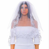Acenail 2 Tiers Bride Wedding Veil Waist Veil Short Lace Edge Veil with Comb Bridal Tulle Hair Accessories for Brides (White)