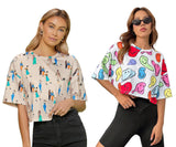 Toplot Women'S Casual Printed Crop Top With Half Sleeve Pack Of 2 (Combo-5098-Cku-Mlt-Xs),Chiku-Multi,,B0CFTT94HQ