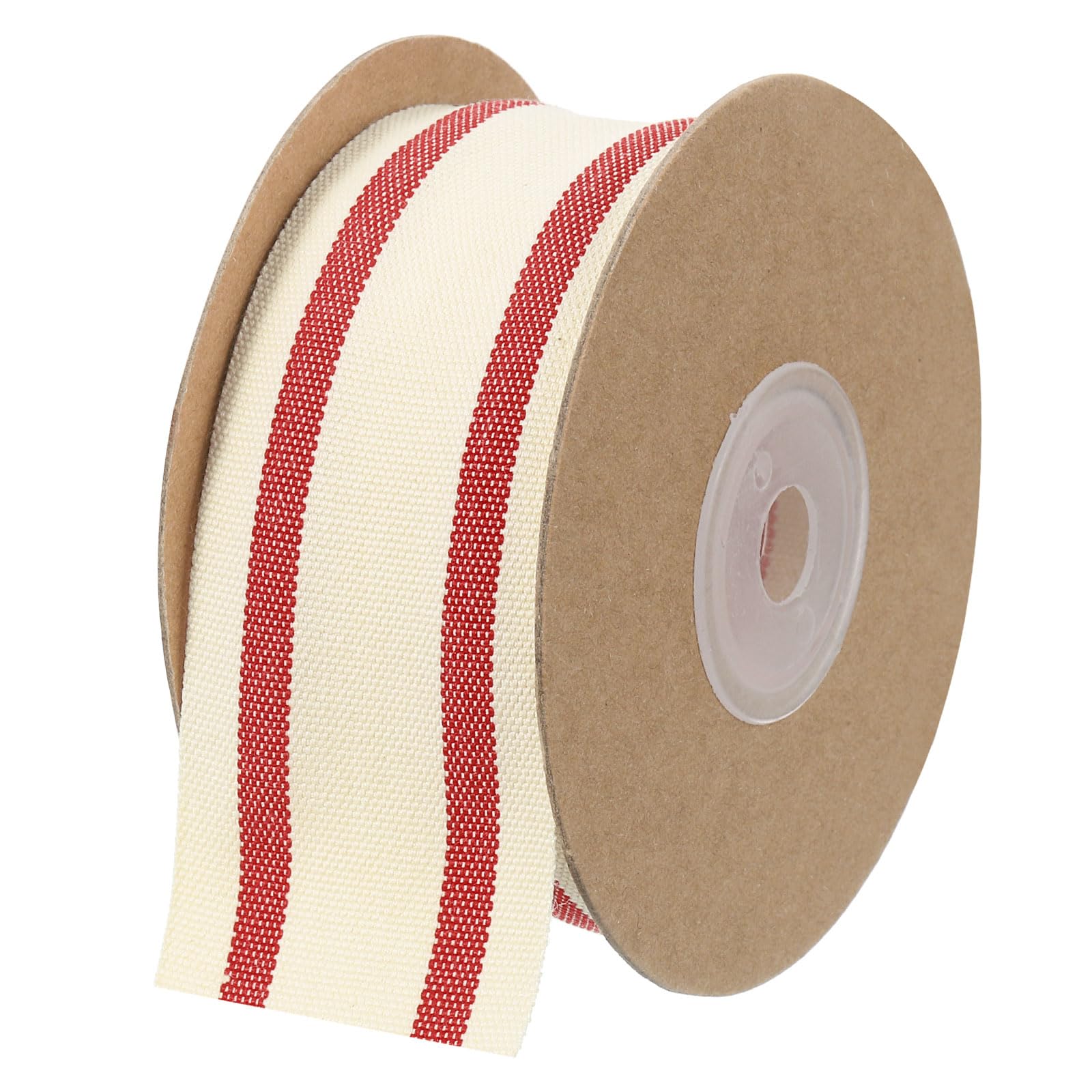 uxcell Natural Cotton Stripes Ribbon, 1-1/2 Inch x 10 Yard Cotton Fabric Ribbon Roll, Natural with Red Grosgrain Ribbon for Gift